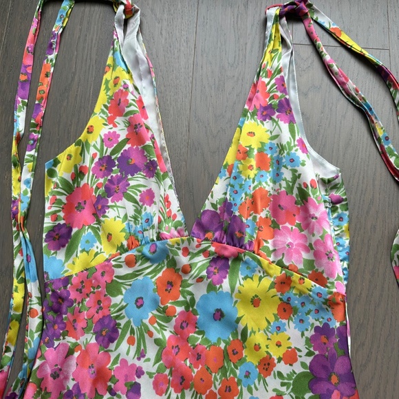 Les Reveries Floral Flower Satin Maxi Dress Gown Tie Shoulder Bow - Size 2 - Picture 8 of 13
